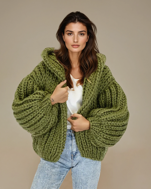 Chunky Strickjacke mit Kapuze