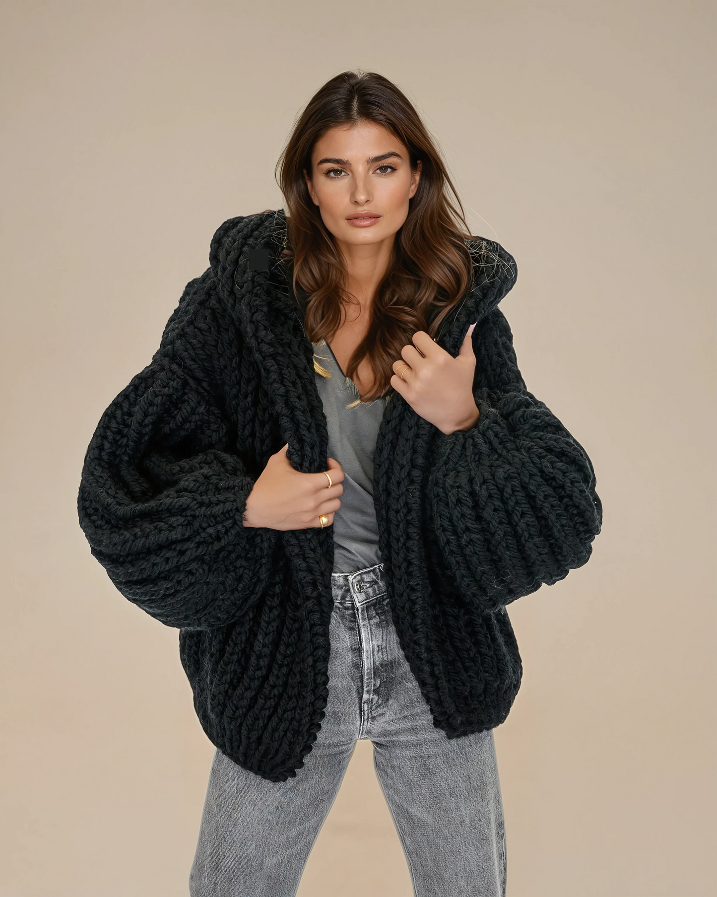 Chunky Strickjacke mit Kapuze